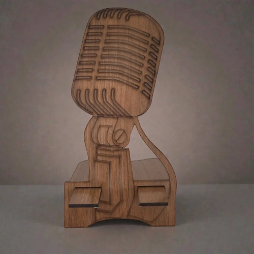 Ah�ap Telefon Stand� - Mikrofon Fig�rl� Retro Seri (8.5x18 cm)