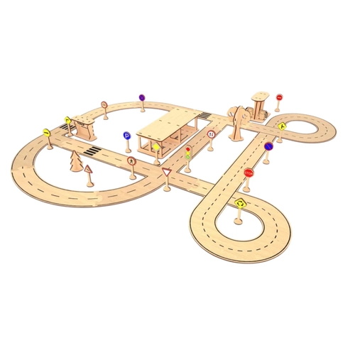 Ah�ap MDF Trafik E�itim �ehir Oyun Parkuru �ocuk Seti 85x80 cm