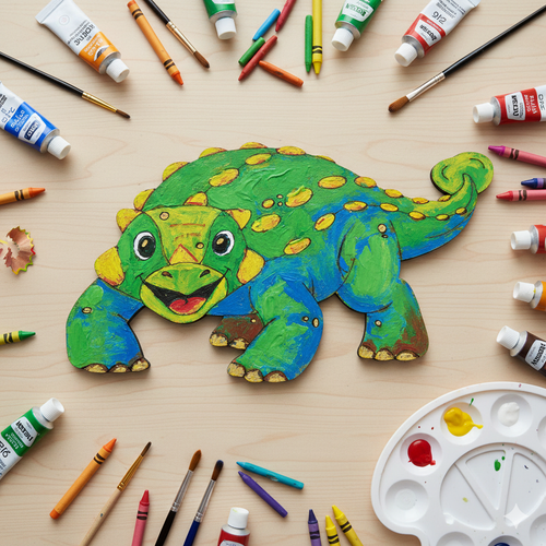 Boyanabilir Ah�ap Dinozor Fig�r� Ankylosaurus 18x12 cm