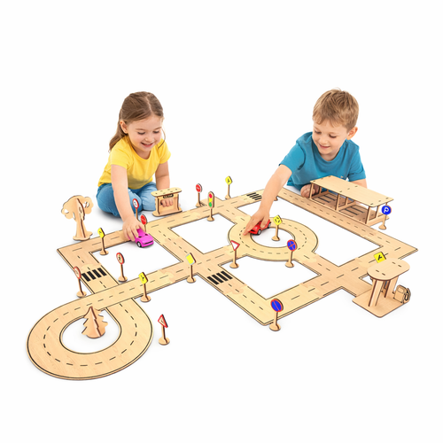 Ah�ap MDF Ara� Parkuru �ehir Trafik E�itim Seti 80x60 cm