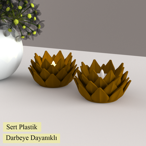 Led Mumluk Lotus 2 Adet Dekoratif, Modern ve Salam, Led Tealight Dahil