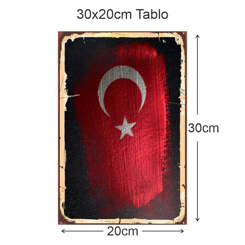 Türk Bayraðý -1- Ahþap Retro Tablo 30x20cm - 50x33cm