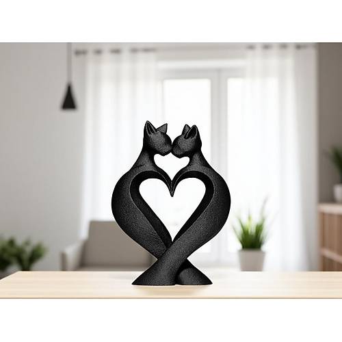 Kedi ve Ak Dekoratif Biblo Dokulu Yzey 3D