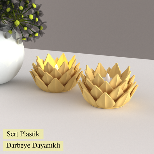 Led Mumluk Lotus 2 Adet Dekoratif, Modern ve Salam, Led Tealight Dahil