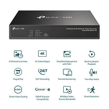 TP-LINK VIGI NVR1004H-4P 4 KANAL POE H265+ NVR KAYIT CHAZI