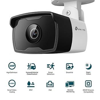 TP-LINK VIGI C320I(2.8MM) 2MP 2.8MM 30MT IP67 POE H265+ IR BULLET IP KAMERA