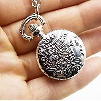 Kuvars Kstekli Mini Cep Saati Kolye Silver ift Papaan Desen