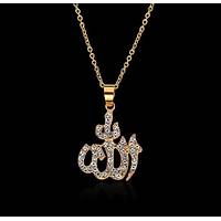 Rhinestone Tal Allah CC Lafzl Mslman Uzun Zincir Kolye Bakr stne Kaplama