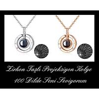 Zirkon Tal Projeksiyon Ring Kolye 100 Dilde Seni Seviyorum
