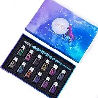 Cam Kaligrafi Kalem 12 Renk Simli Mrekkep Cam Kap Stand 15li Set