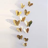 Ev Dekorasyon 3D Metalik Pirin Renk Oyma PVC Kelebek 12 li Ssleme Model W3