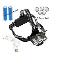 5 Beyaz Led 6 Modlu Kafa Feneri Yamur Geirmez Alminyum Alam 50W