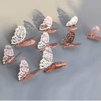 Ev Dekorasyon 3D Metalik Bakr Renk Oyma PVC Kelebek 12 li Ssleme Model Q3