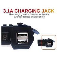 Motosiklet Gidonu Led Dijital Ekran arj Soketi Voltmetre Adaptr ift USB 3.1A