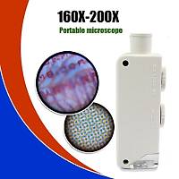 160-200X Beyaz Cep Optik Mikroskop El Byte Aydnlatmal Yaknlatrmal 