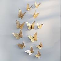 Ev Dekorasyon 3D Metalik Pirin Renk Oyma PVC Kelebek 12 li Ssleme Model W2
