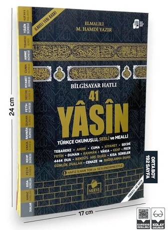 MERVE Kabe Orta Boy Fihristli Sesli 41 Yasini Şerif Türkçe Okunuşlu Meall