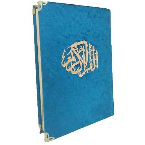 058KDF Açık Mavi Kadife Kuranı Kerim Orta Boy Mühürlü AYFA