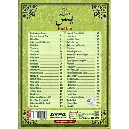 AYFA 176 Yeşil KALIN SERT CİLT Çanta Boy Münacâât Cüzü Yasin Ve Dualar