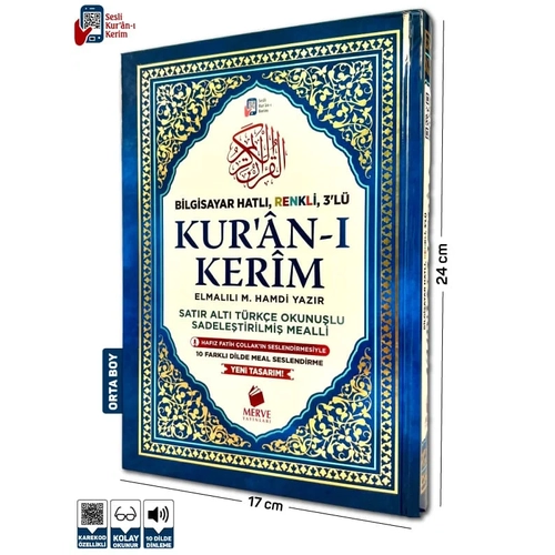 MERVE Orta Boy Sat�r Alt� T�rk�e Okunu�lu ve T�rk�e Mealli Renkli Kuran-� Kerim