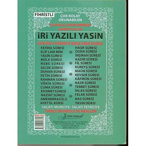 Karlkl Mealli ri Yazl anta Boy Yasin 256 Sayfa FETH
