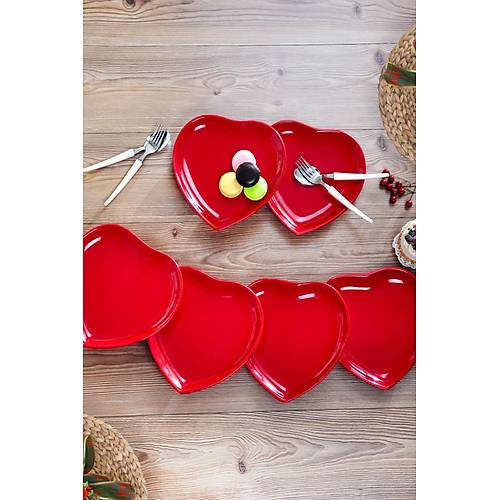 6'l 26cm Kalp Servis Tabak Seti Krmz