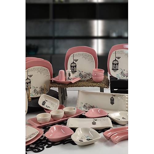 Retro 46 Para 12 Kiilik Kahvalt Takm Pembe