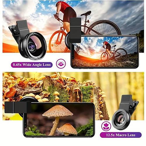 Apexel Profesyonel Telefon Makro Lens Kiti 0.45x Geniş Açı - 12.5x Macro Lens