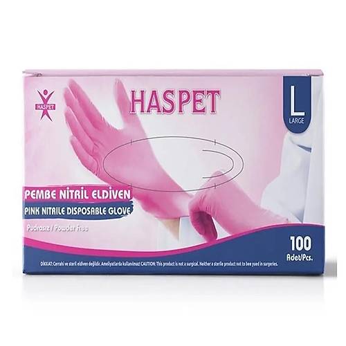 Pudrasz Pembe Nitril Eldiven Large HasPet 100l