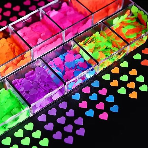 Neon Renkli Kalpler T�rnak S�sleme Folyo Pullar� Mix Nail Art