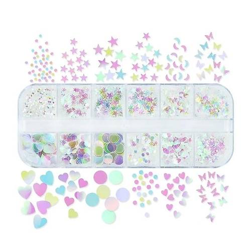 Holografik Parlak effaf Trnak Ssleme Folyo Pullar Kark Dizayn Kelebek Kalp Yldzlar Nail Art