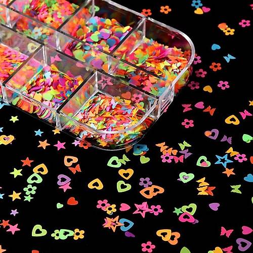 Karanlkta Parlayan Neon Trnak Ssleme Folyo Pullar Kalpler Yldzlar Nail Art