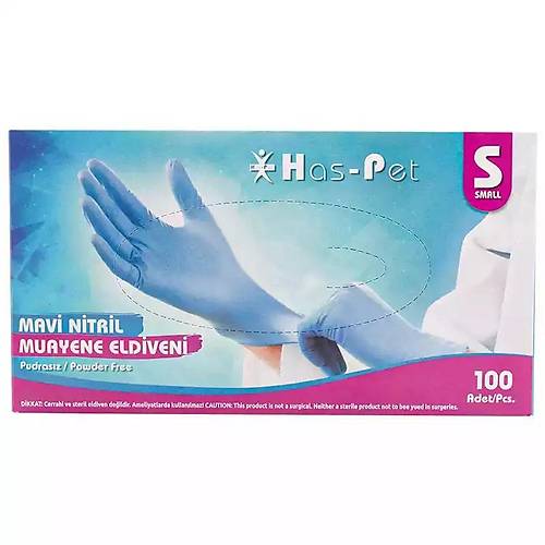 Pudrasz Mavi Nitril Eldiven Small HasPet 100l