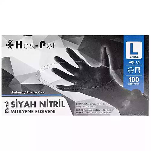 Pudrasz Siyah Nitril Eldiven Large HasPet 100l