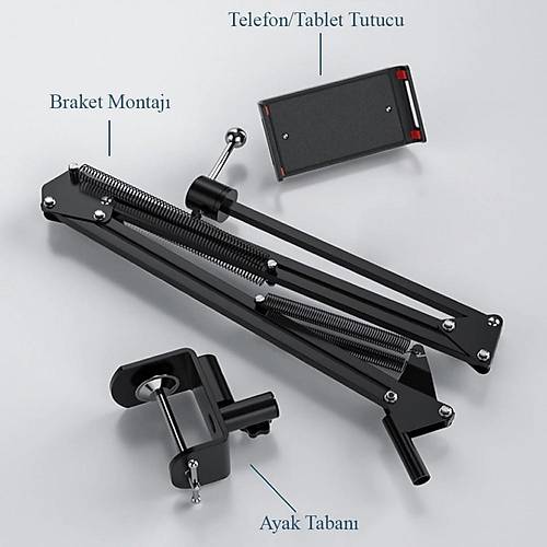 Akrobat Hareketli Uzun Kol Telefon pad Tablet Tutucu Katlanr Stand Mengeneli 4 11in