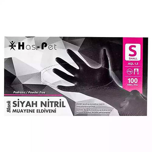 Pudrasz Siyah Nitril Eldiven Small HasPet 100l