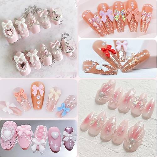 Trnak Ssleme Charm Nail Art Charm Talar Fiyonk Dizayn Mix Renk 3D Trnak Ssleri 042