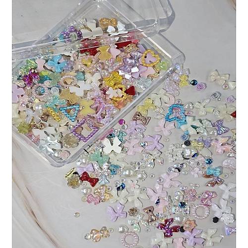 Trnak Ssleme Charm Nail Art Charm Talar Fiyonk Dizayn Mix Renk 3D Trnak Ssleri 042