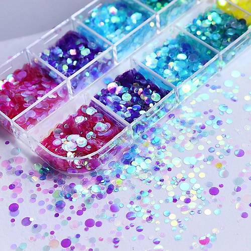 Holografik Yuvarlak Trnak Ssleme Folyo Pullar Renkli Nail Art
