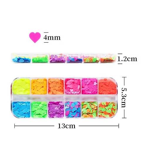 Neon Renkli Kalpler T�rnak S�sleme Folyo Pullar� Mix Nail Art