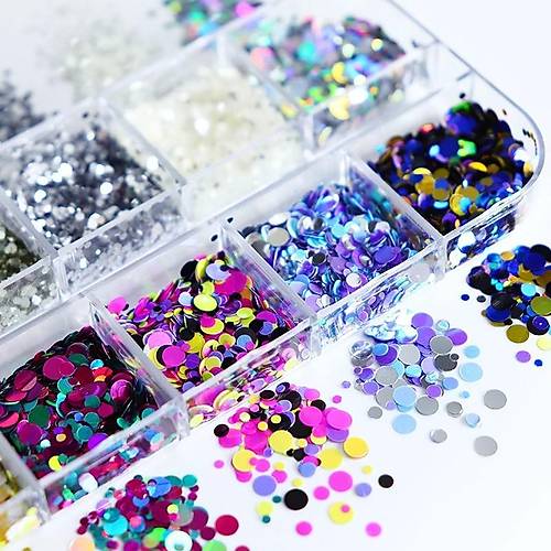Holografik Yuvarlak Trnak Ssleme Folyo Pullar Mix Nail Art