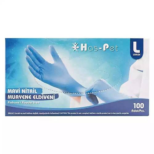 Pudrasz Mavi Nitril Eldiven Large HasPet 100l