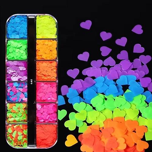 Neon Renkli Kalpler T�rnak S�sleme Folyo Pullar� Mix Nail Art