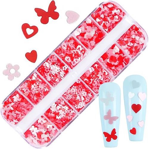 Krmz Trnak Ssleme Folyo Pullar Kark Dizayn Kelebek Kalp iek Nail Art