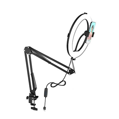 Akrobat Hareketli 3 Renkli Led Halka Selfie Make Up Eitim ekim Lambas Telefon Tutuculu Led Halka Masa Lambas Mengeneli