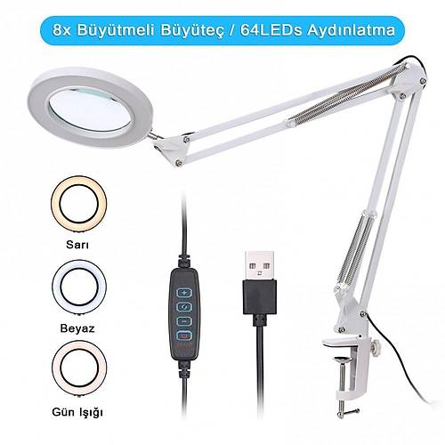 Akrobat Hareketli 8X Byteli Led Ikl Masa alma Lambas - Mengeneli (Beyaz)