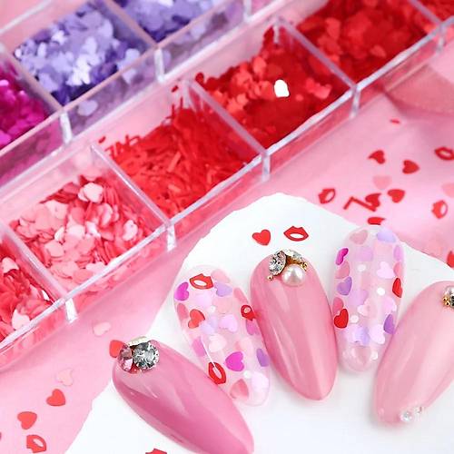 Parlak Trnak Ssleme Folyo Pullar Kalpler ve Harfler Nail Art