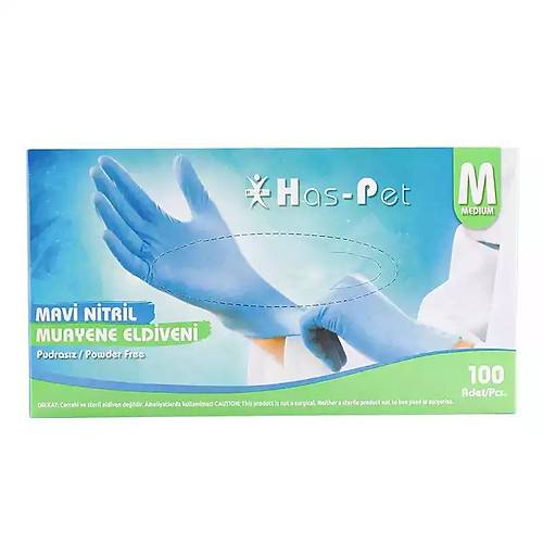 Pudrasz Mavi Nitril Eldiven Medium HasPet 100l