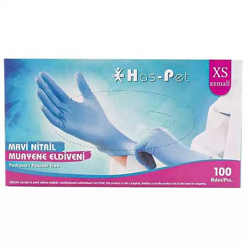 Pudrasz Mavi Nitril Eldiven XSmall HasPet 100l