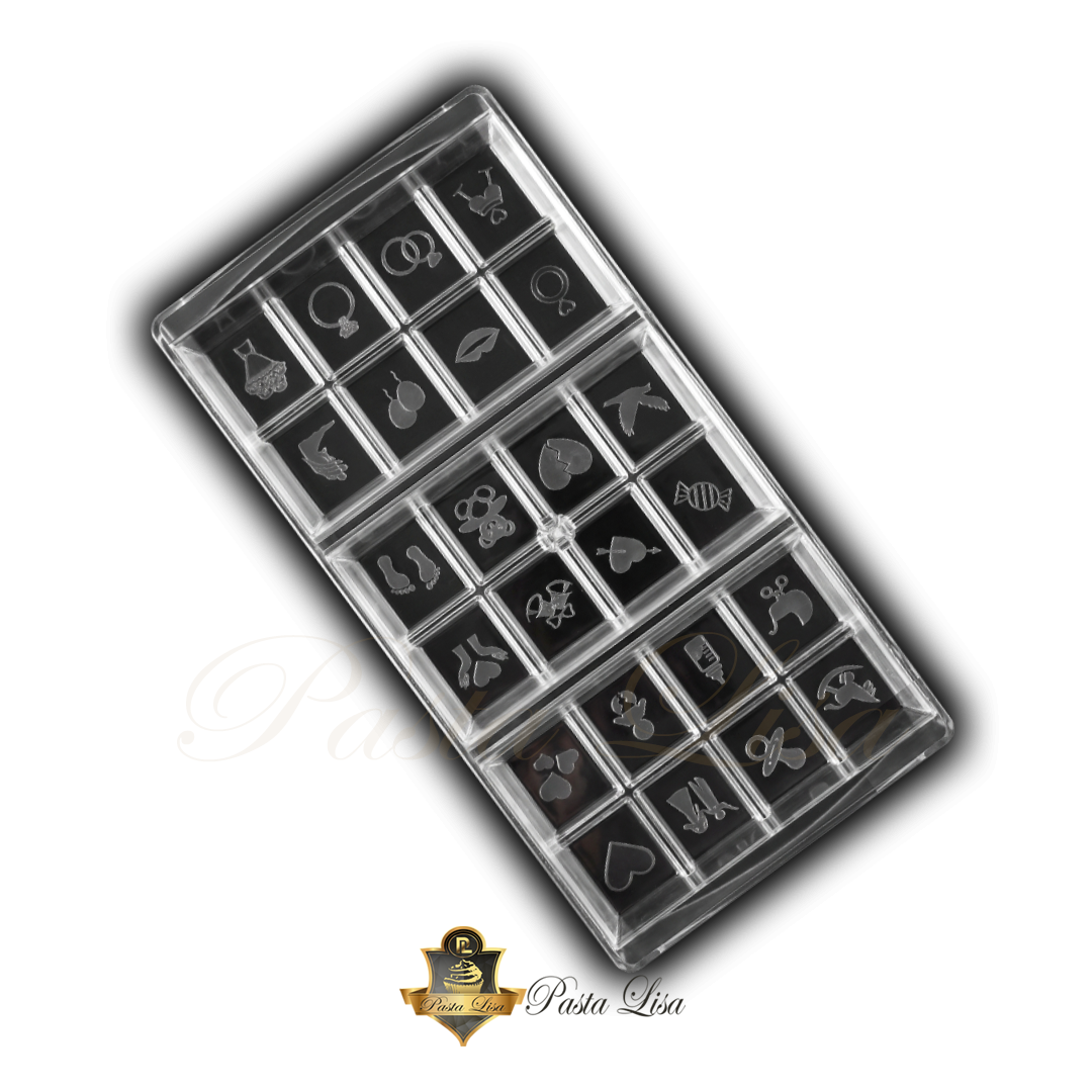 Polikarbon Figürlü 3 Bölmeli Tablet Çikolata Kalıbı (27,3x13,6 cm)